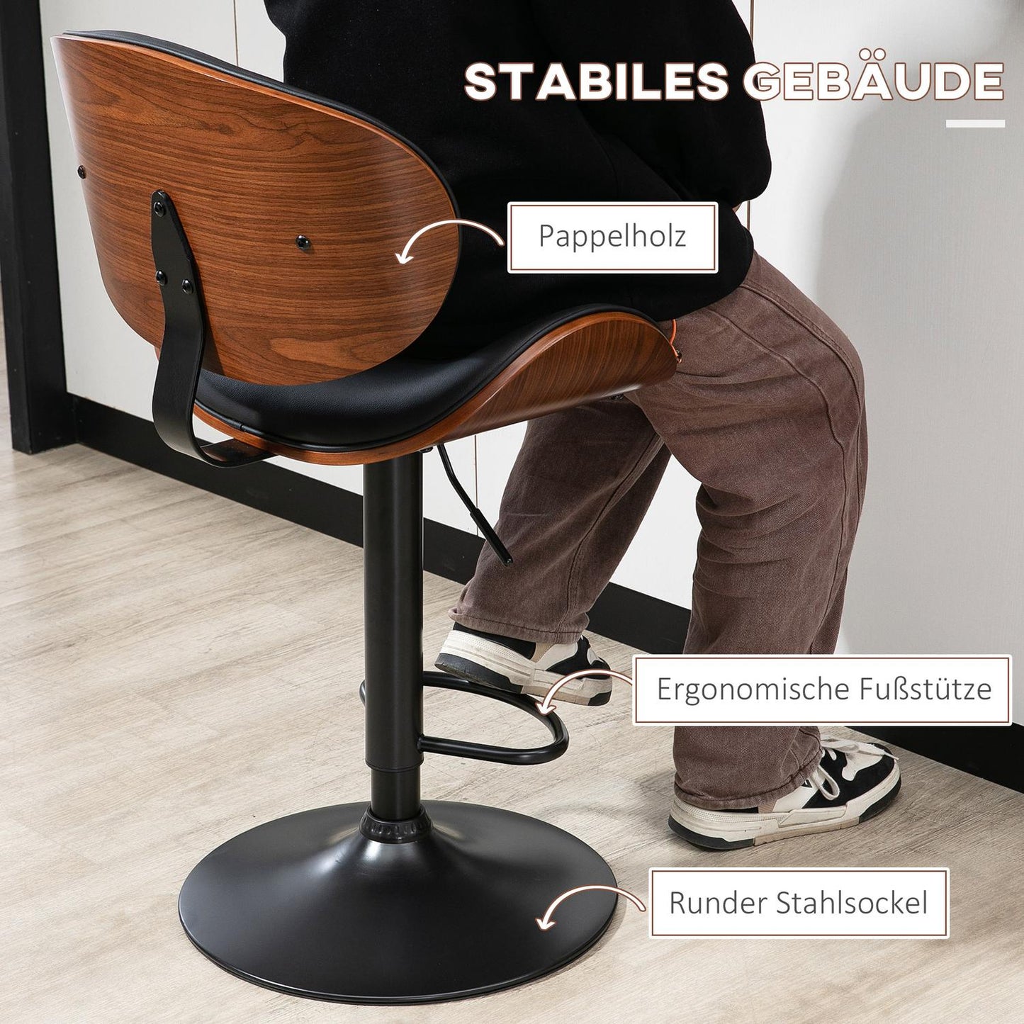 Set of 2 height-adjustable barstools in artificial leather