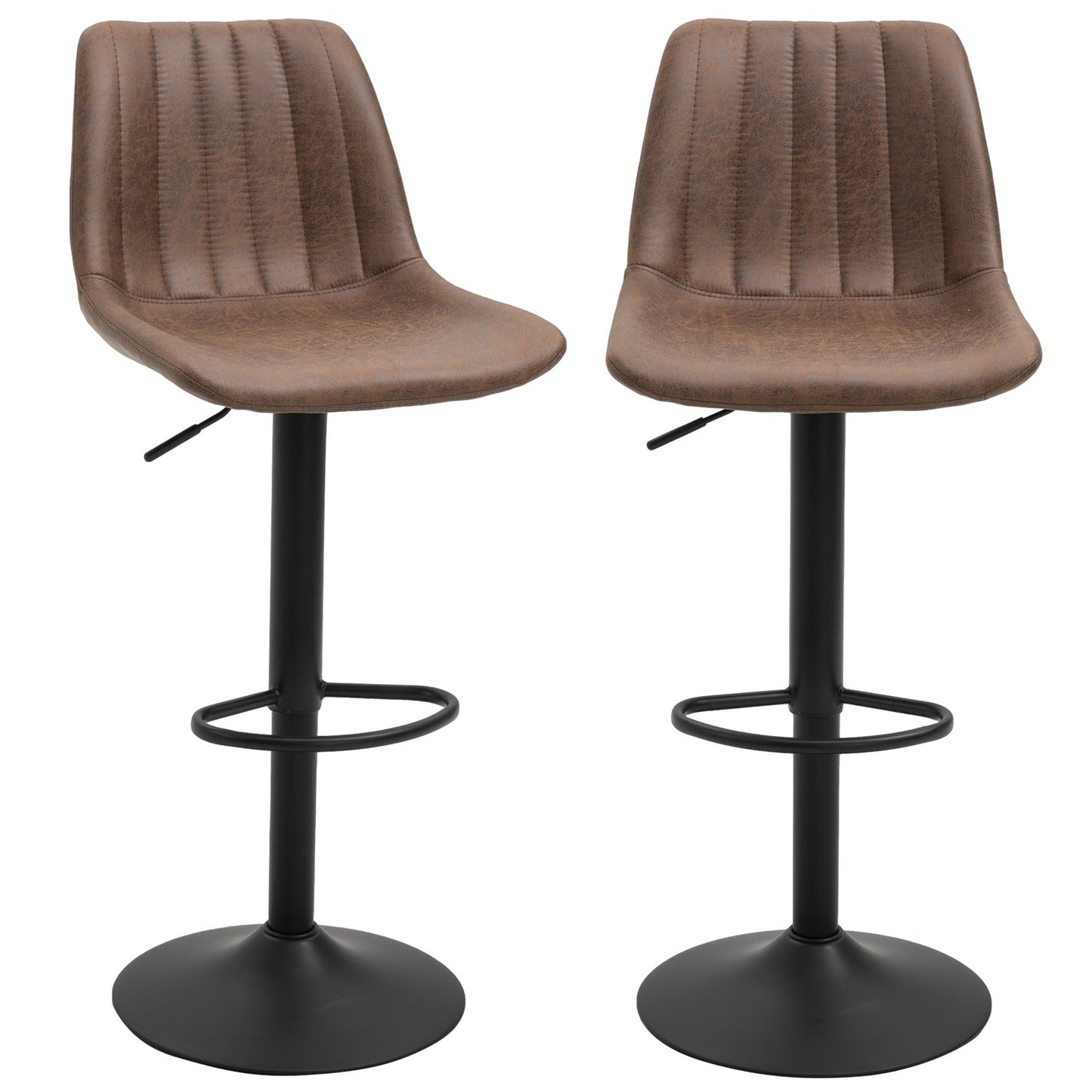 Height-adjustable brown barstools, set of 2, polyester