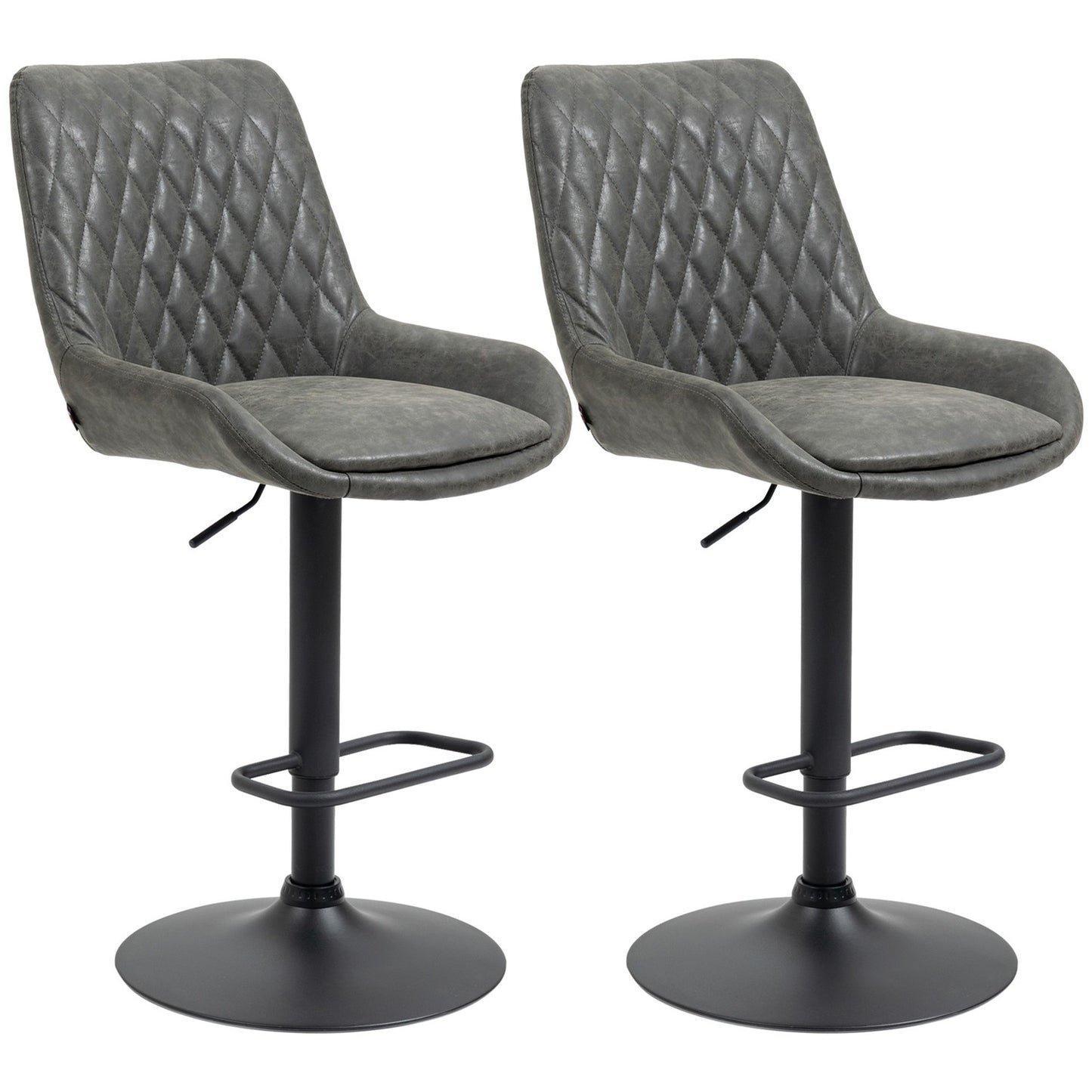 Height-adjustable bar stools, set of 2, dark gray artificial leather
