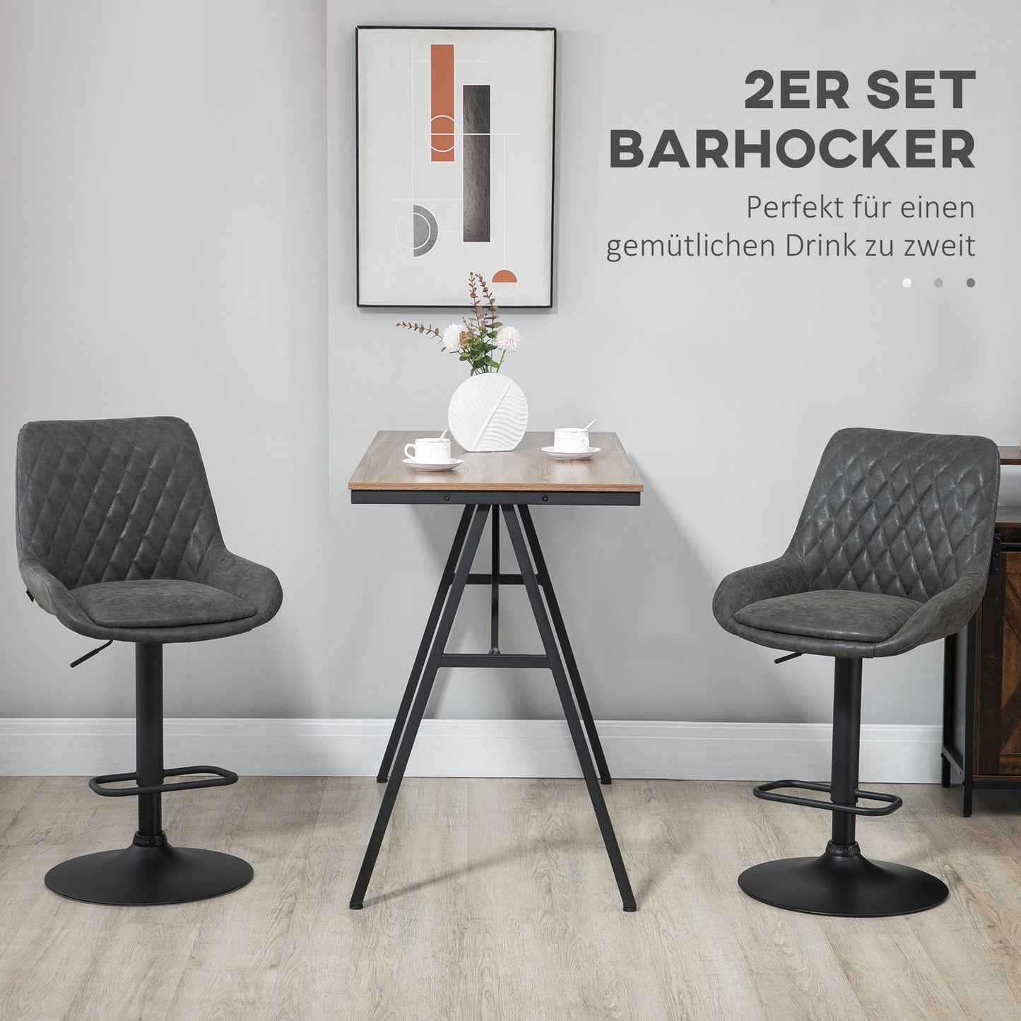 Height-adjustable bar stools, set of 2, dark gray artificial leather