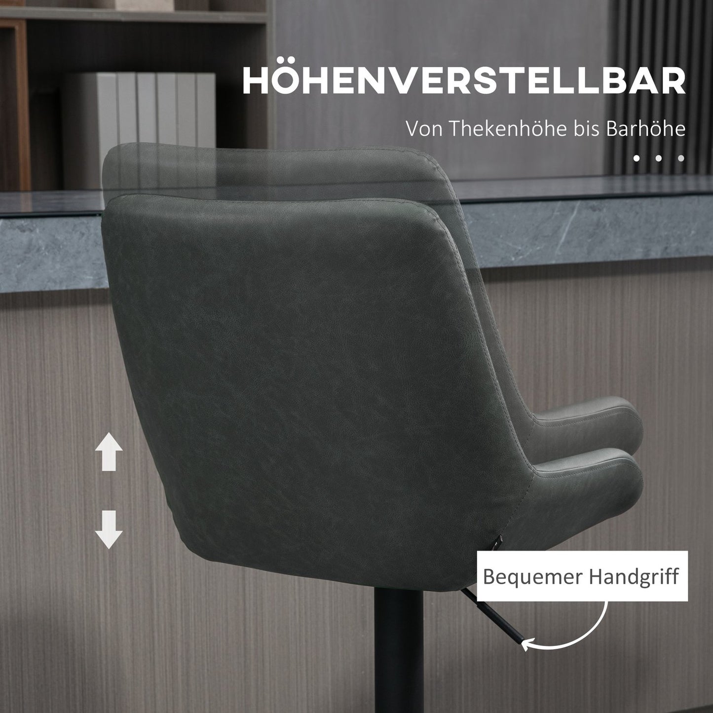 Height-adjustable bar stools, set of 2, dark gray artificial leather