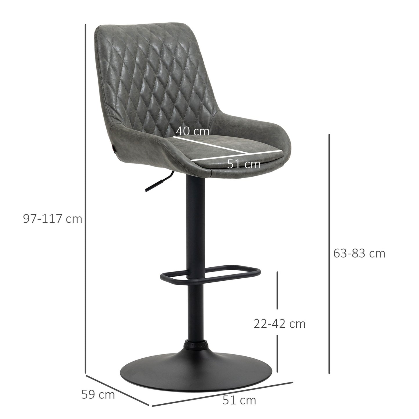 Height-adjustable bar stools, set of 2, dark gray artificial leather