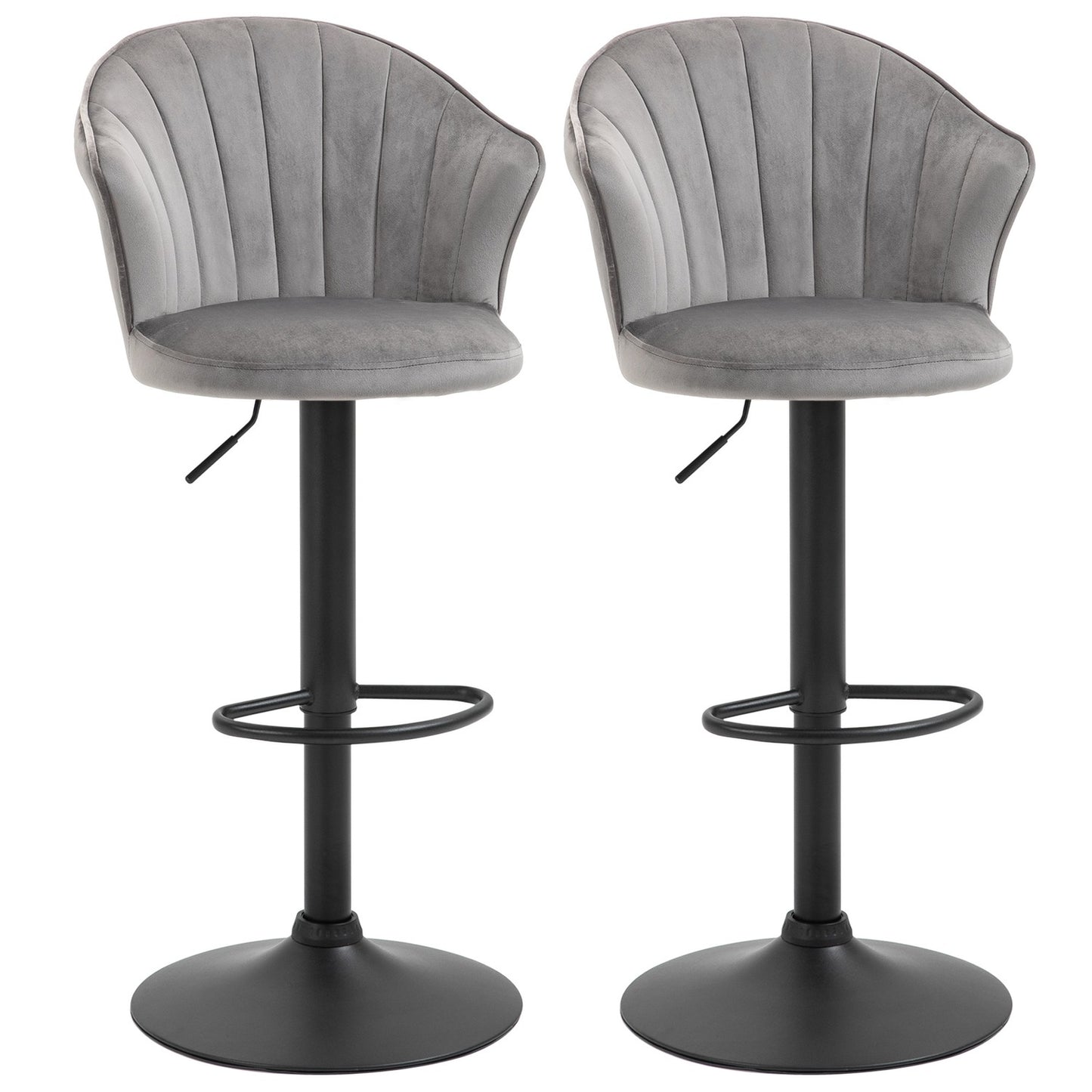 Adjustable Swivel Velvet Bar Stools, Set of 2, Gray