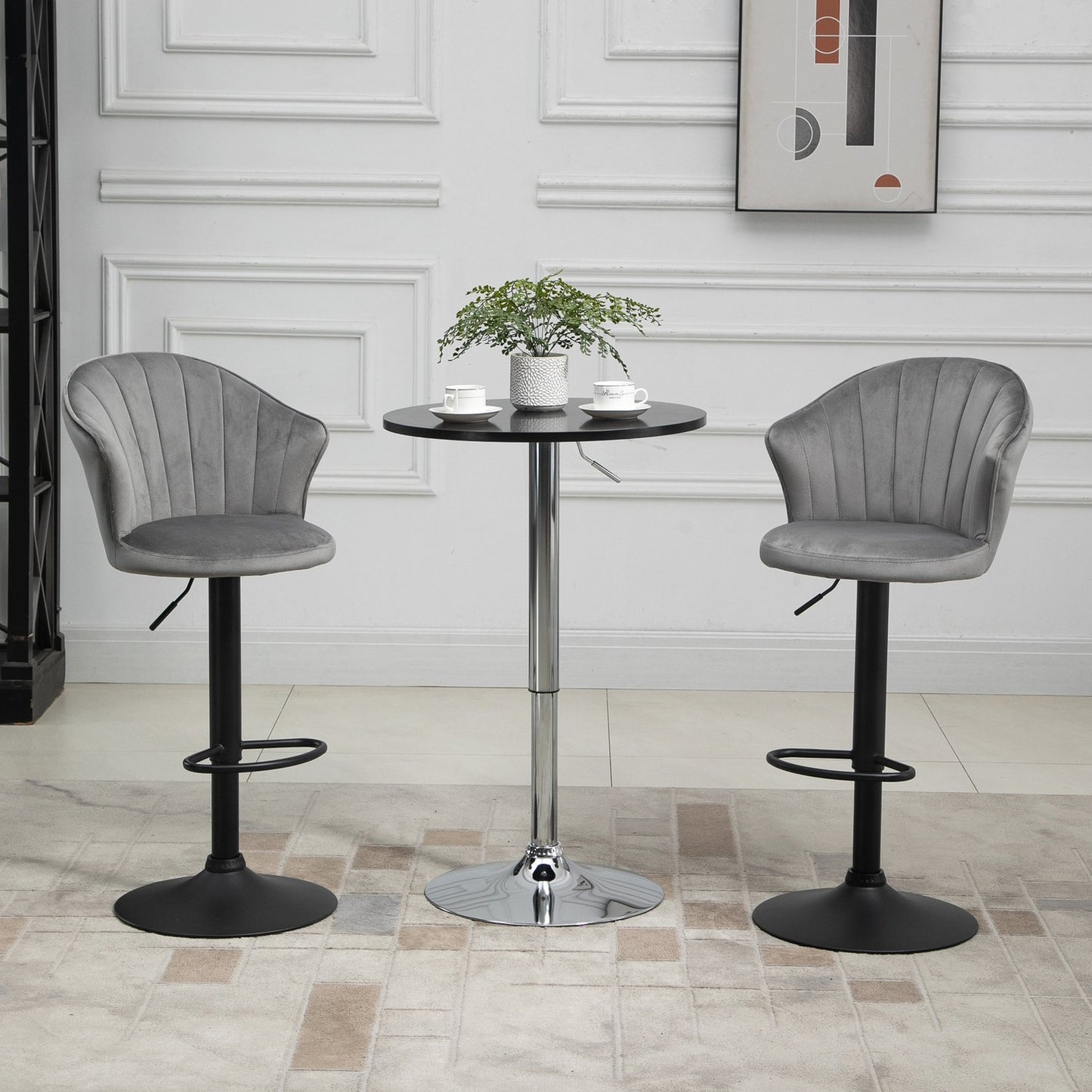 Adjustable Swivel Velvet Bar Stools, Set of 2, Gray