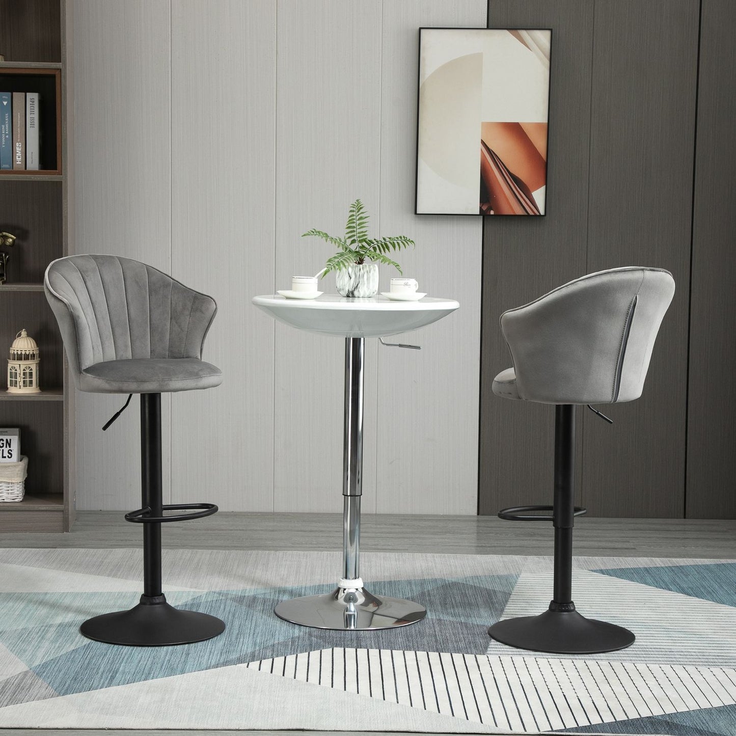 Adjustable Swivel Velvet Bar Stools, Set of 2, Gray