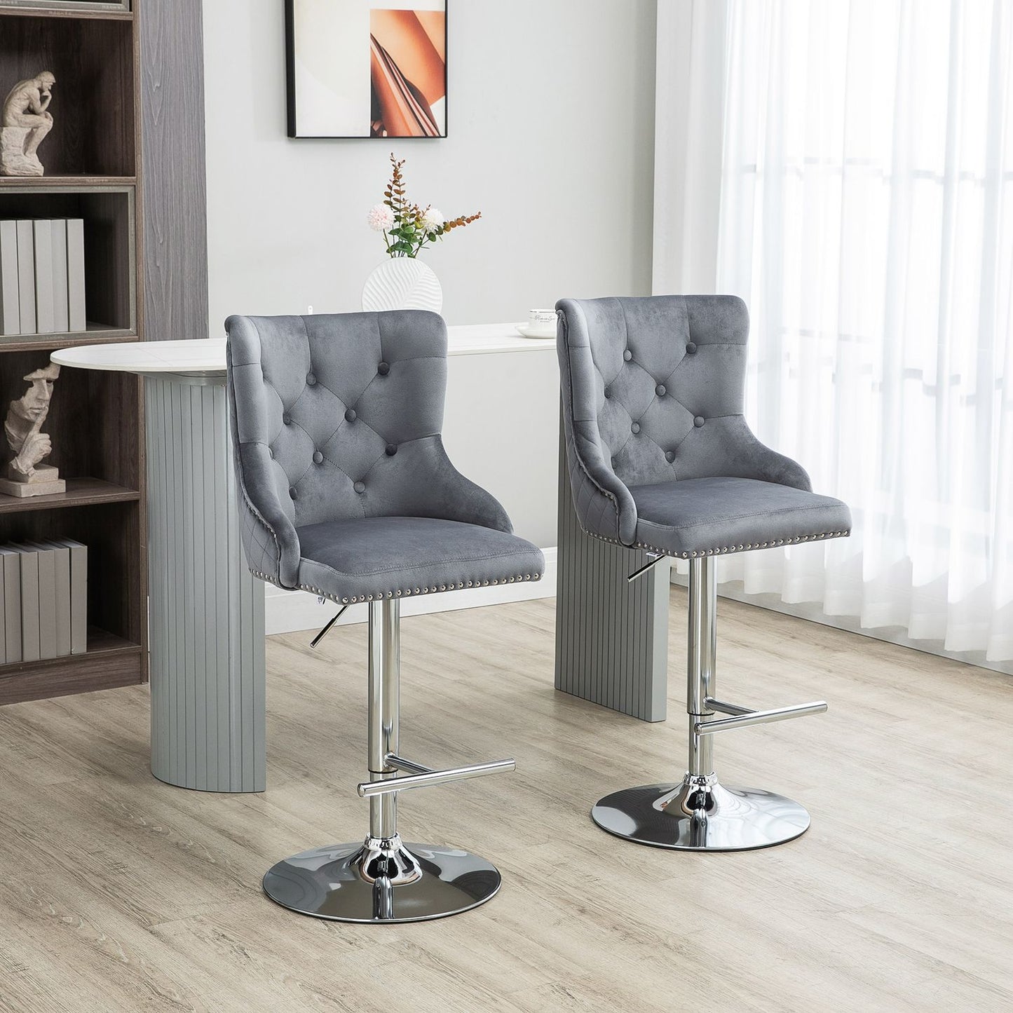 Adjustable swivel bar stools, set of 2 with footrests