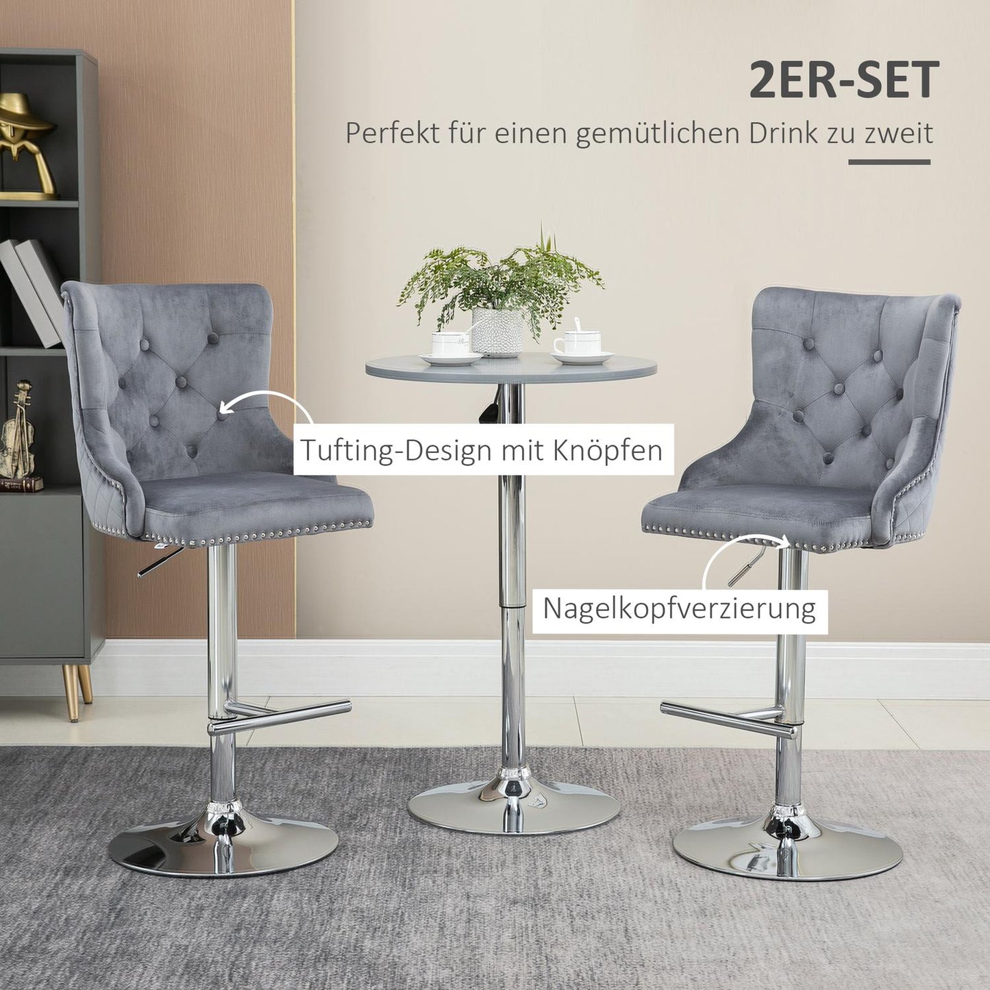 Adjustable swivel bar stools, set of 2 with footrests