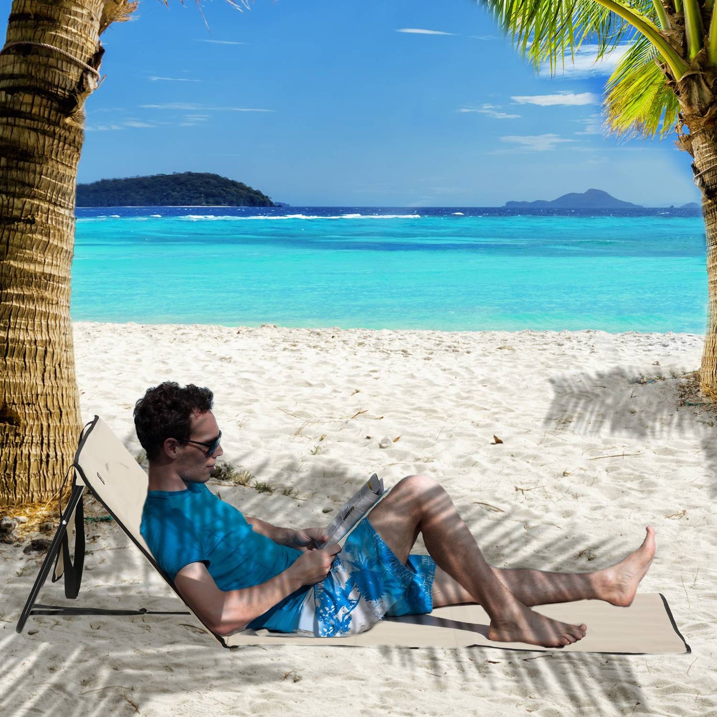 Folding beach chair set, adjustable with carry bags