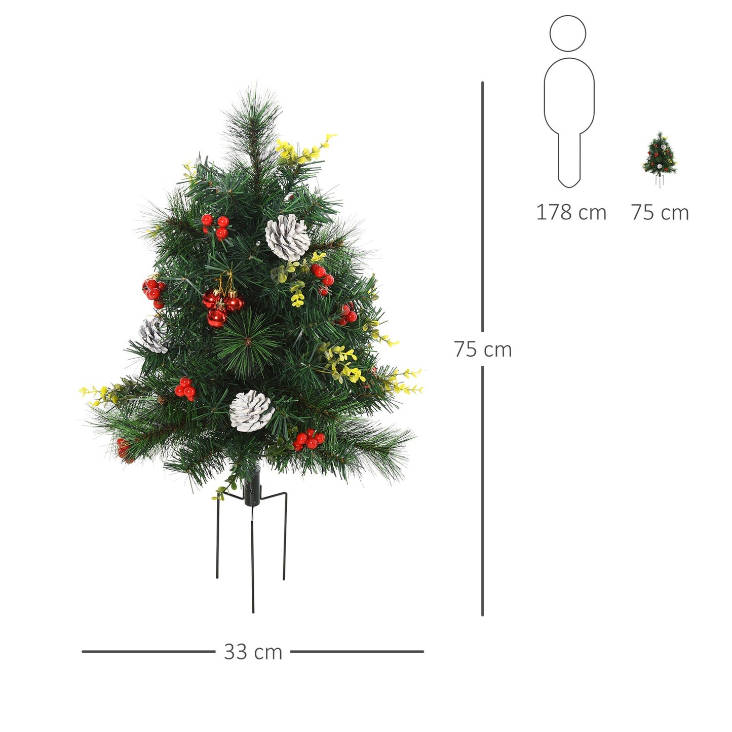 Set of 2 mini Christmas trees with cones and LED lights