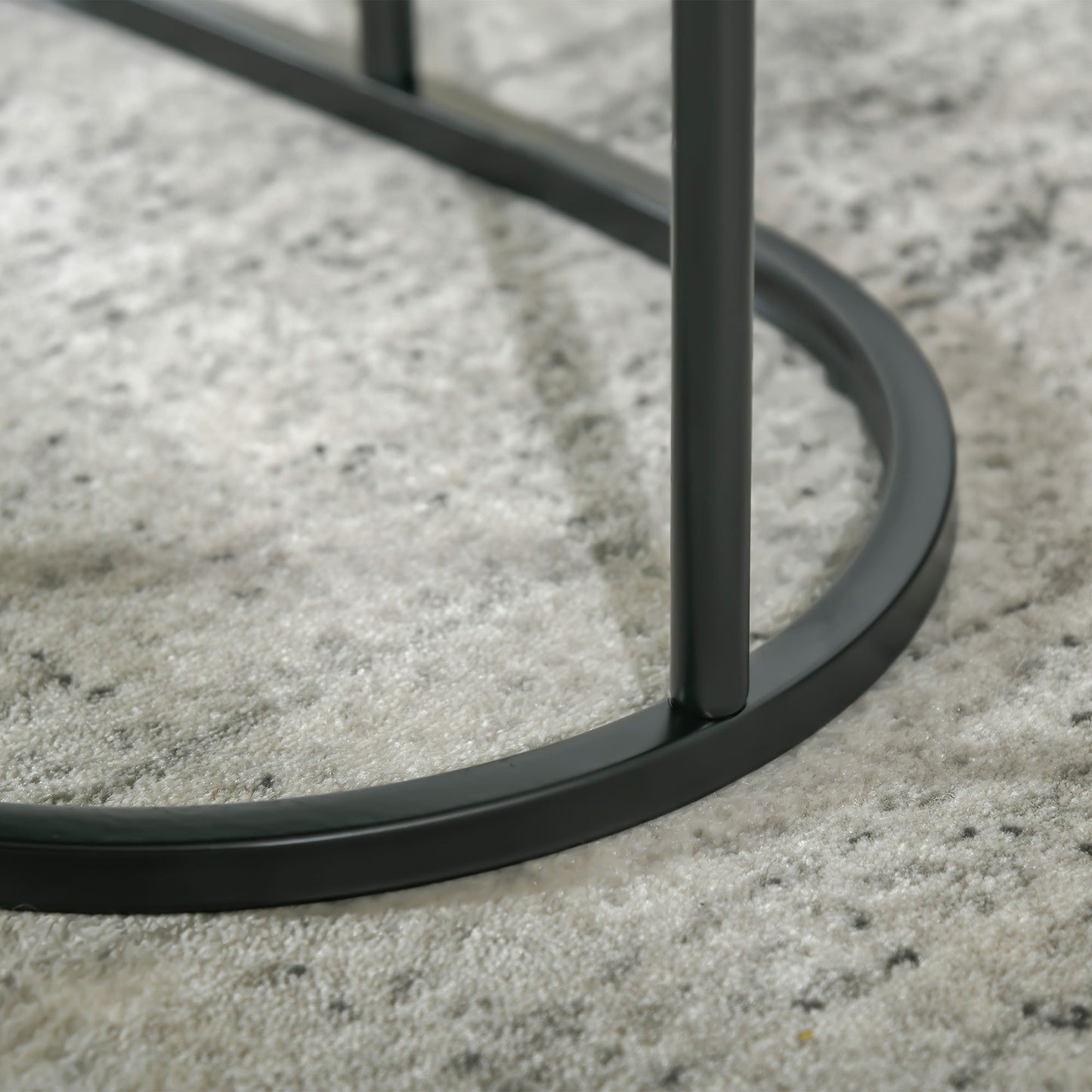 Set of 2 stackable round coffee tables, faux marble, black