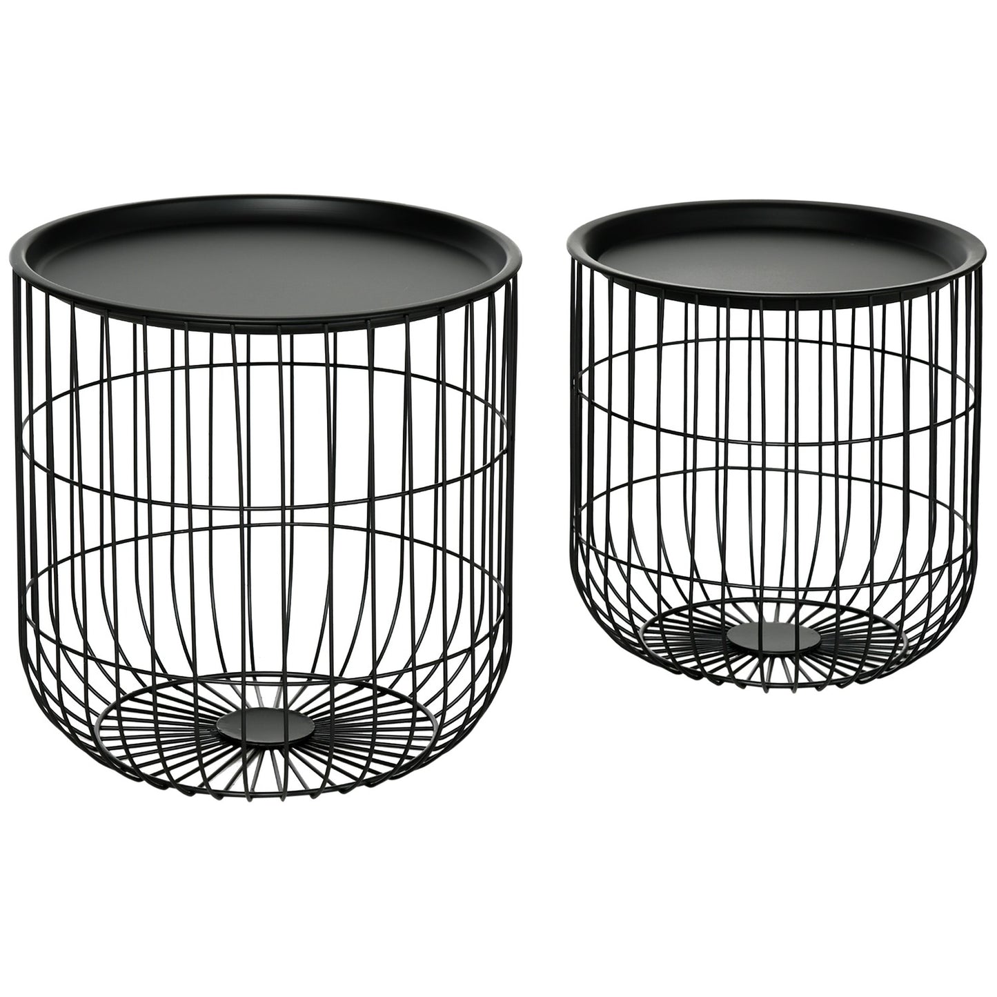 Set of 2 coffee tables in black steel with storage
