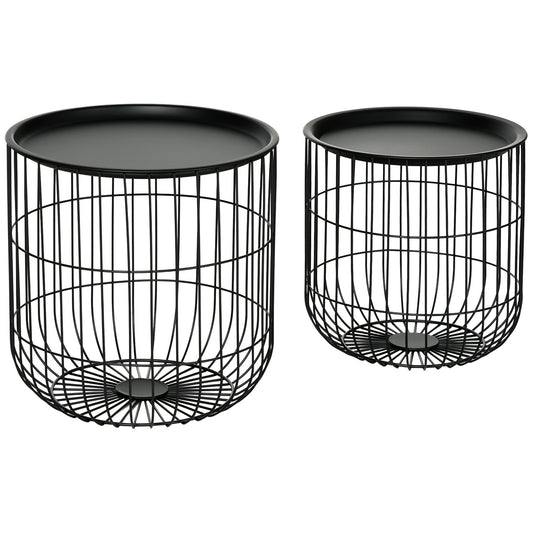 Set of 2 coffee tables in black steel with storage