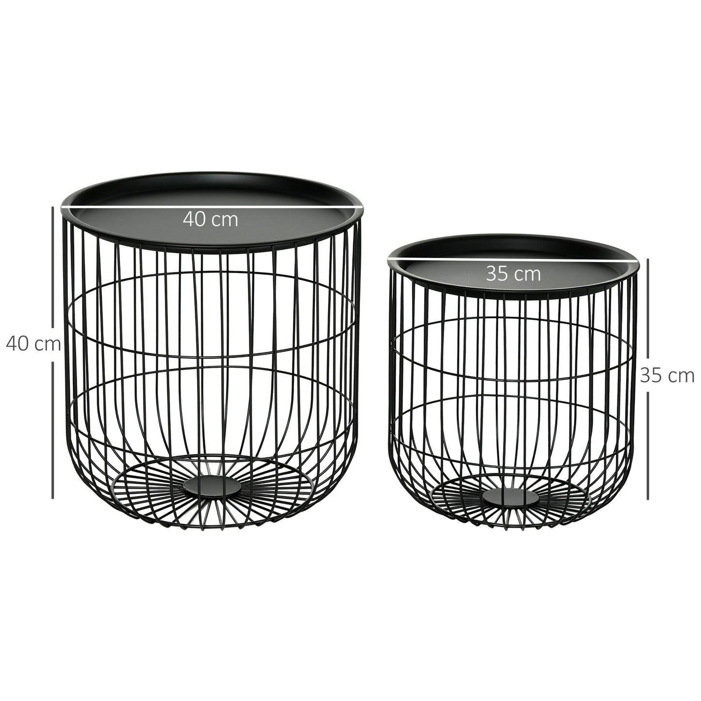 Set of 2 coffee tables in black steel with storage