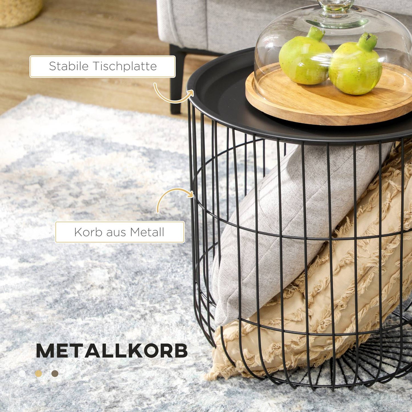 Set of 2 coffee tables in black steel with storage