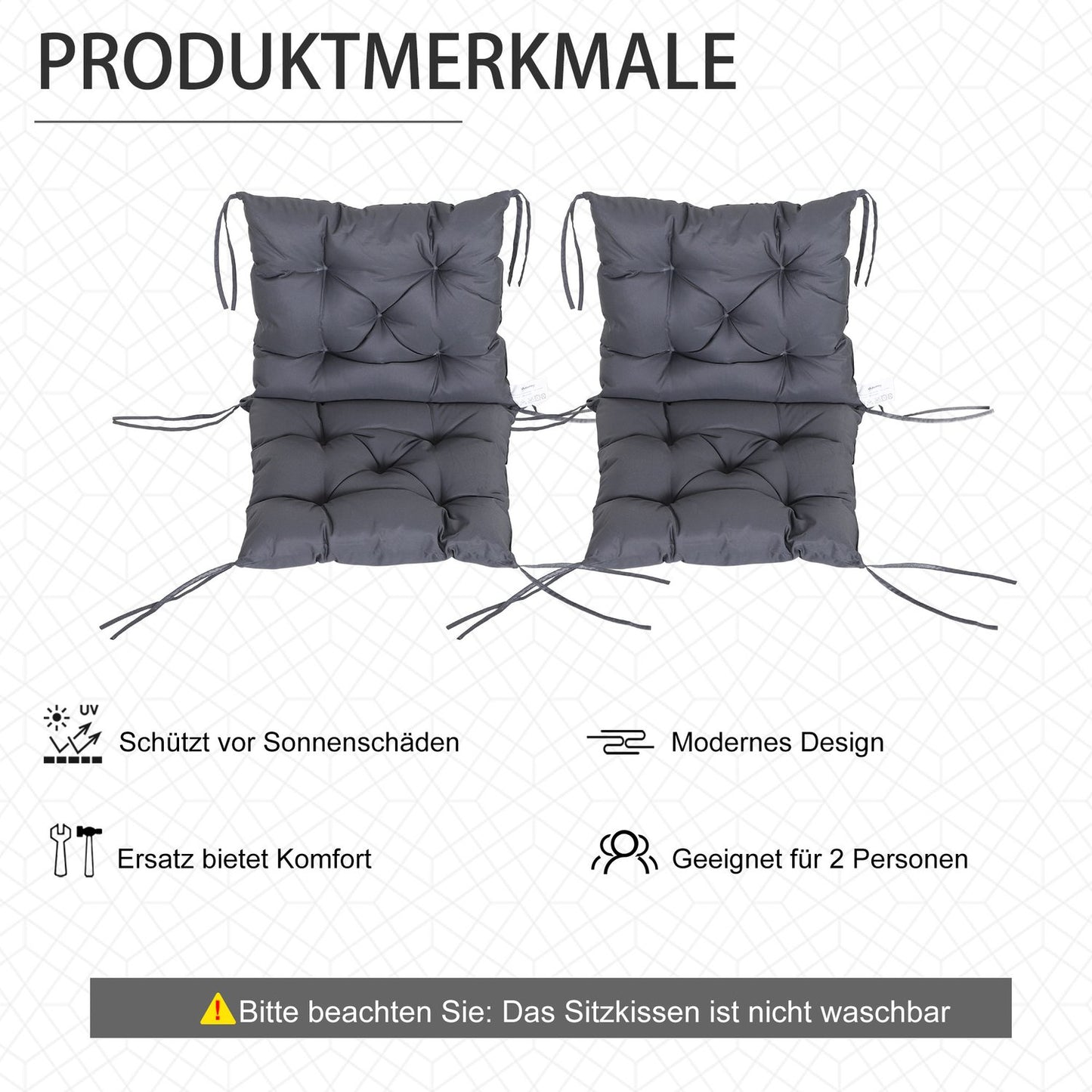 Set of 2 gray seat cushions for garden chair with low back