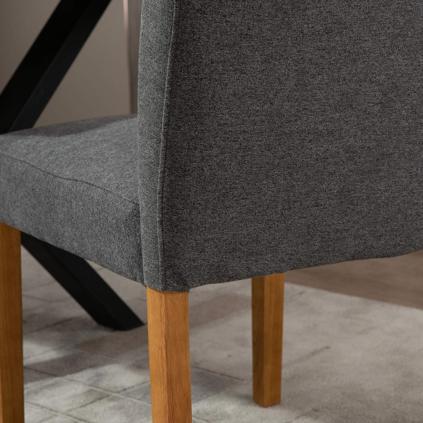 Dining chairs Set of 2, Padded linen-polyester, dark grey