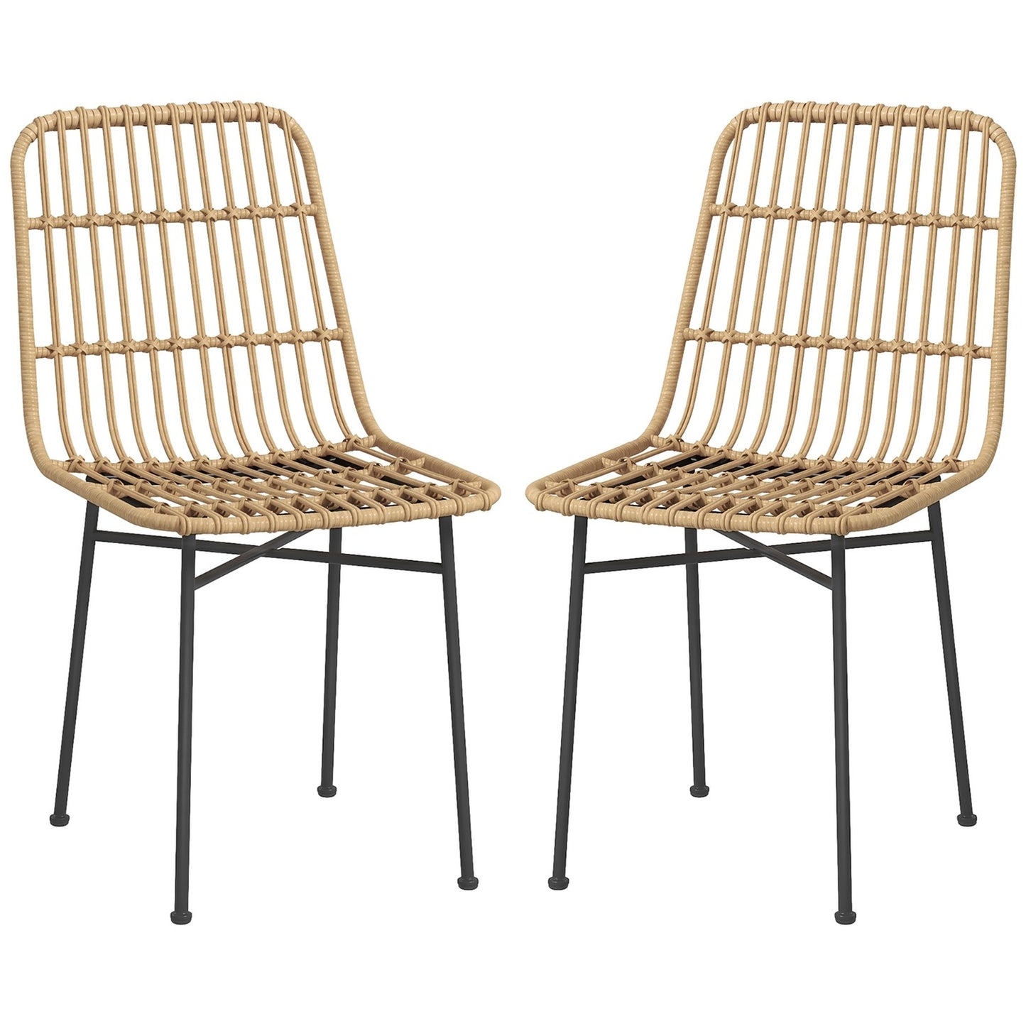 Set of 2 yellow steel dining chairs with rat-look backrest
