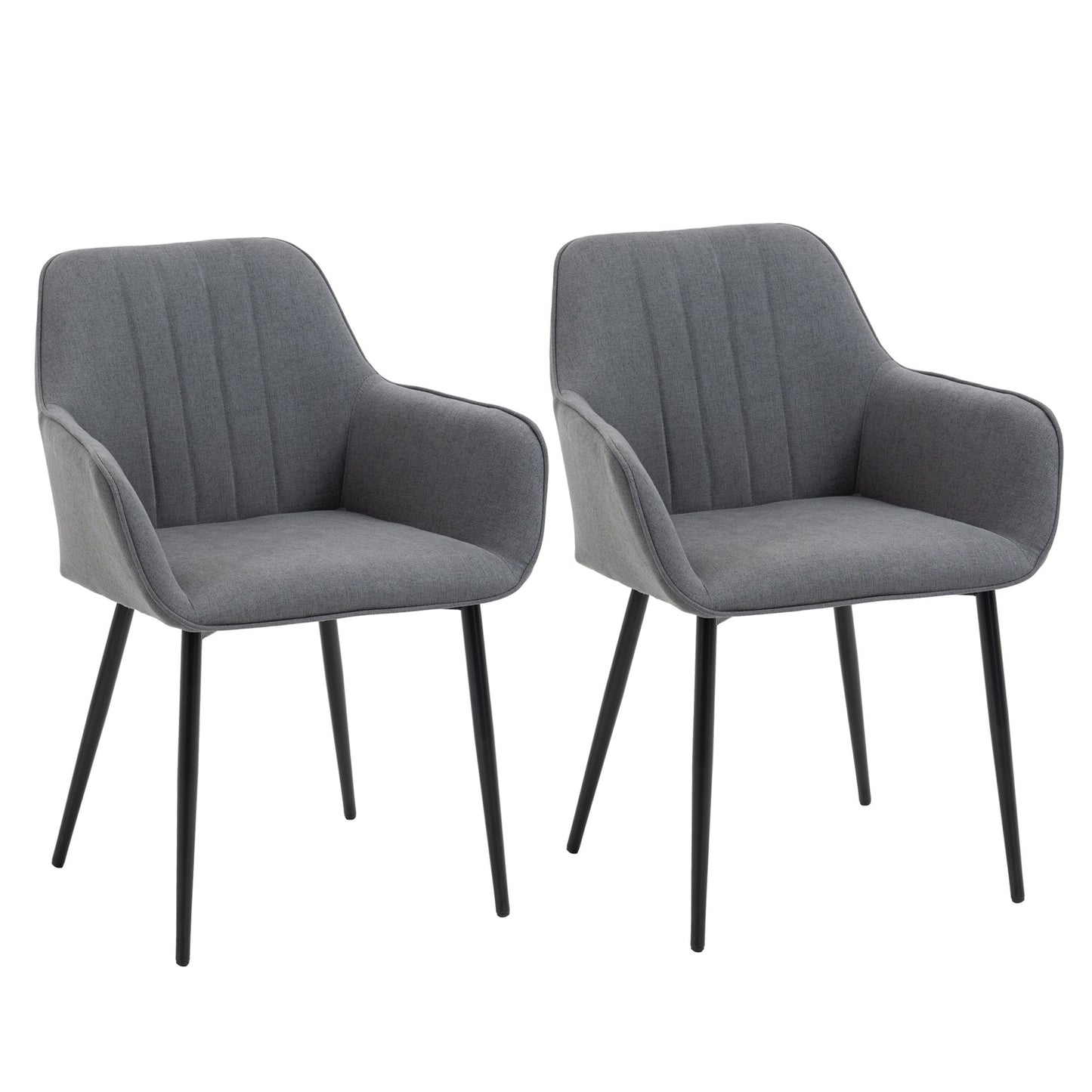 Dark gray dining chairs Set of 2, linen upholstery, metal legs