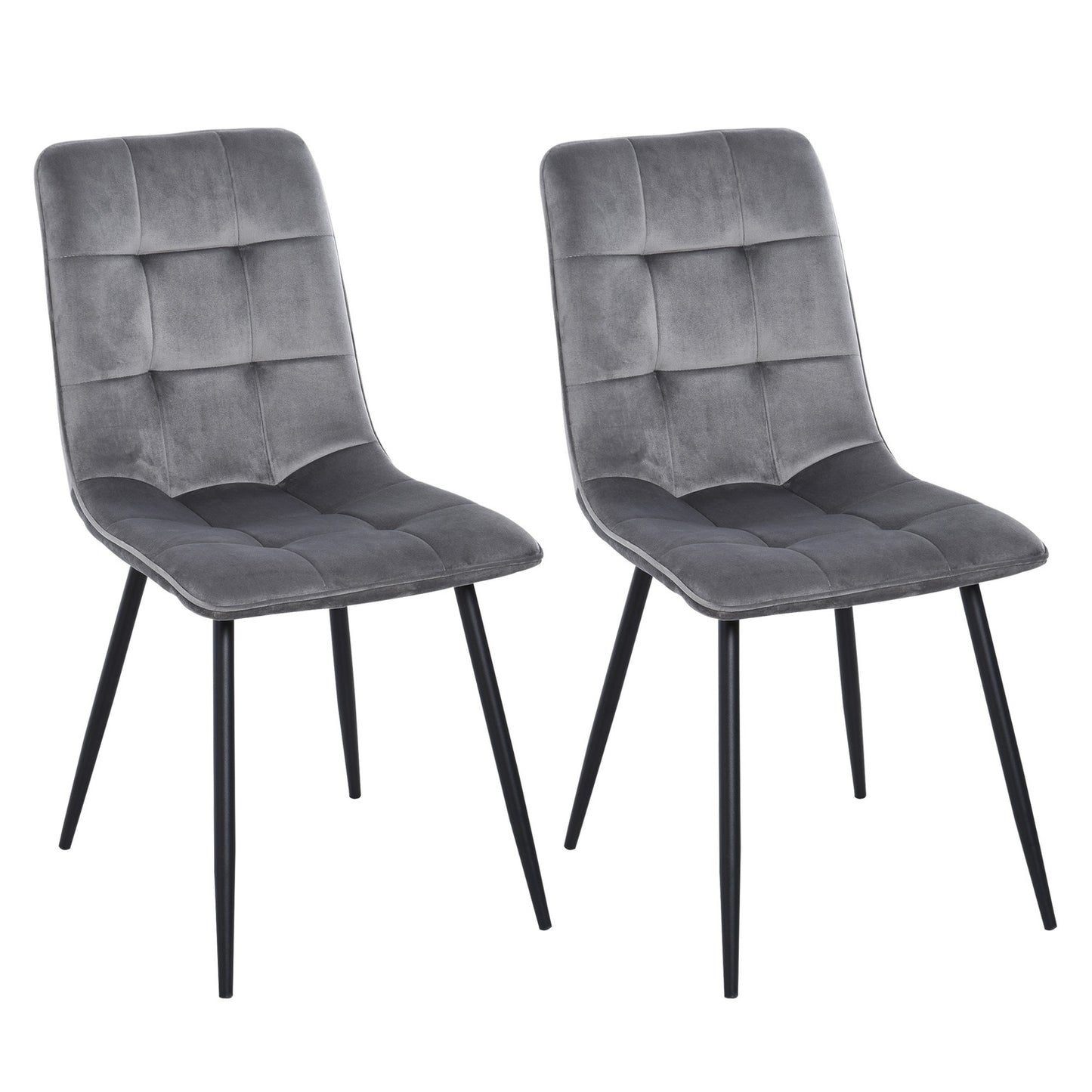 Set of 2 upholstered dining chairs, foam cushioned, gray