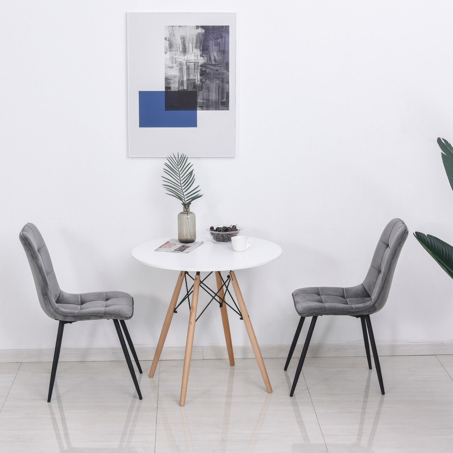 Set of 2 upholstered dining chairs, foam cushioned, gray