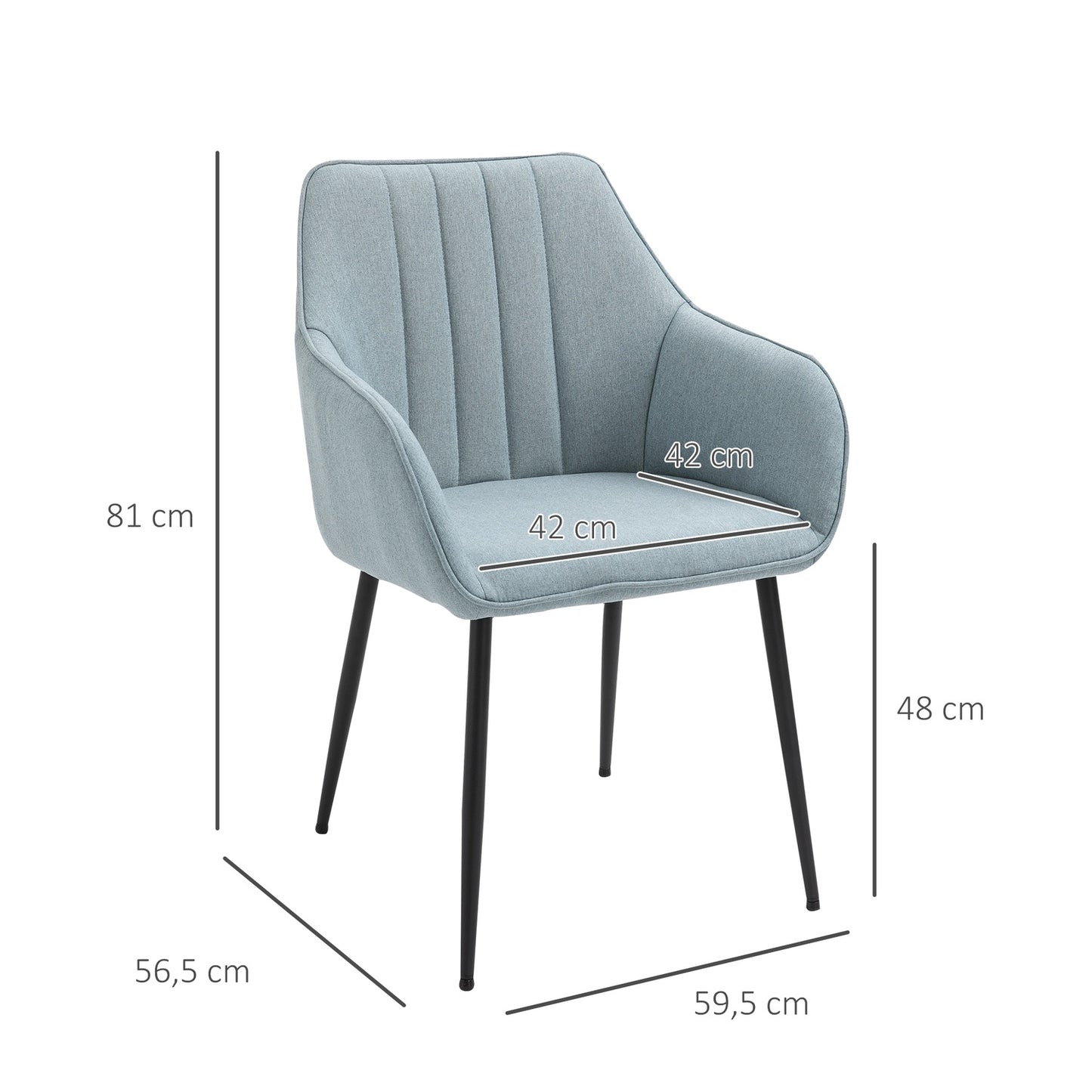 Set of 2 upholstered dining chairs, linen, blue, metal legs