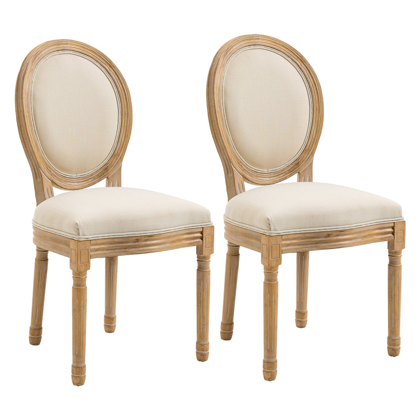 Cream white upholstered dining chairs, set of 2 - Linen Touch