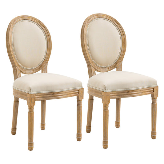 Cream white upholstered dining chairs, set of 2 - Linen Touch