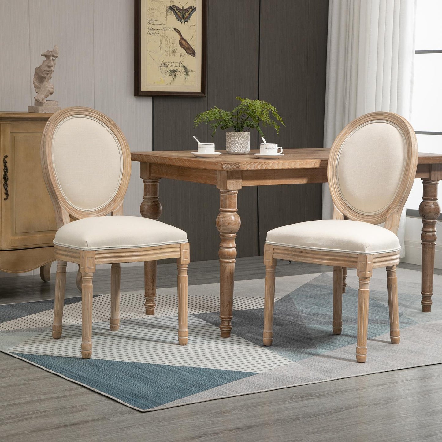 Cream white upholstered dining chairs, set of 2 - Linen Touch