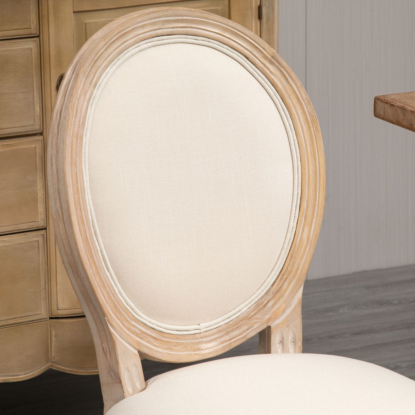 Cream white upholstered dining chairs, set of 2 - Linen Touch