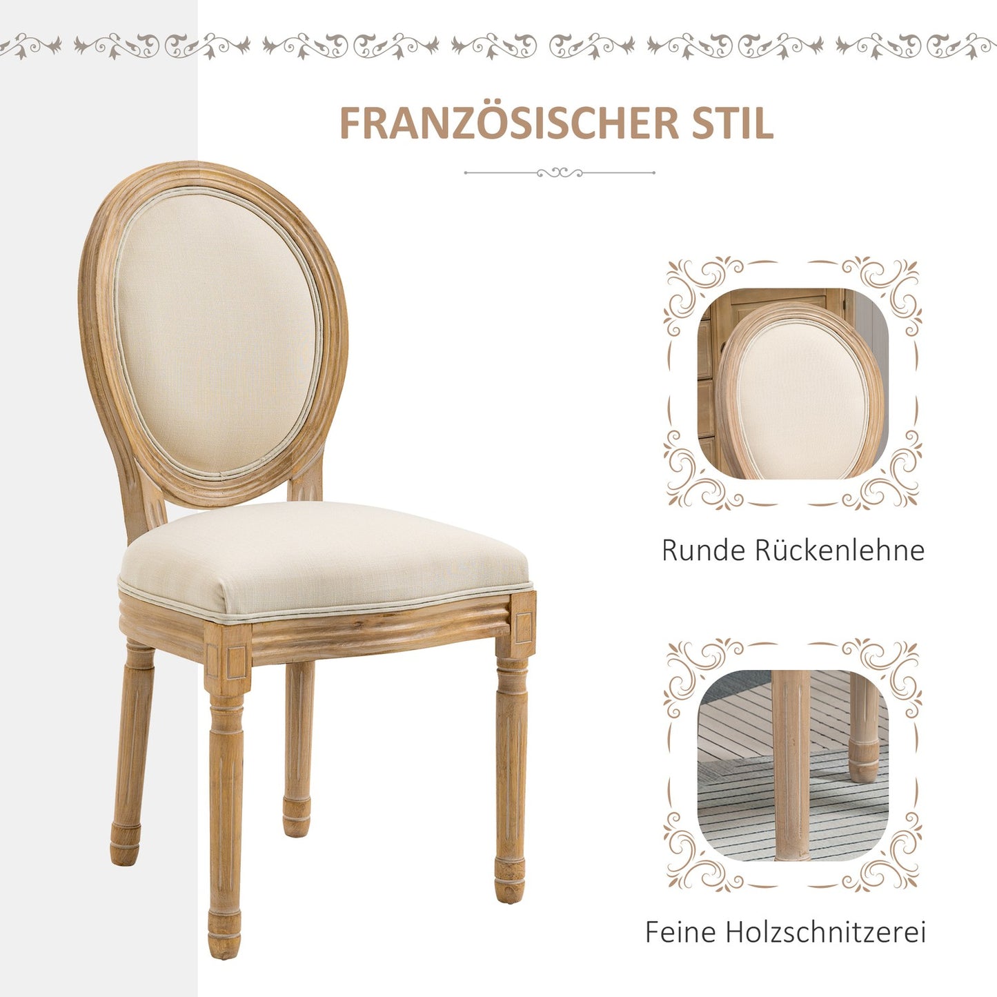 Cream white upholstered dining chairs, set of 2 - Linen Touch