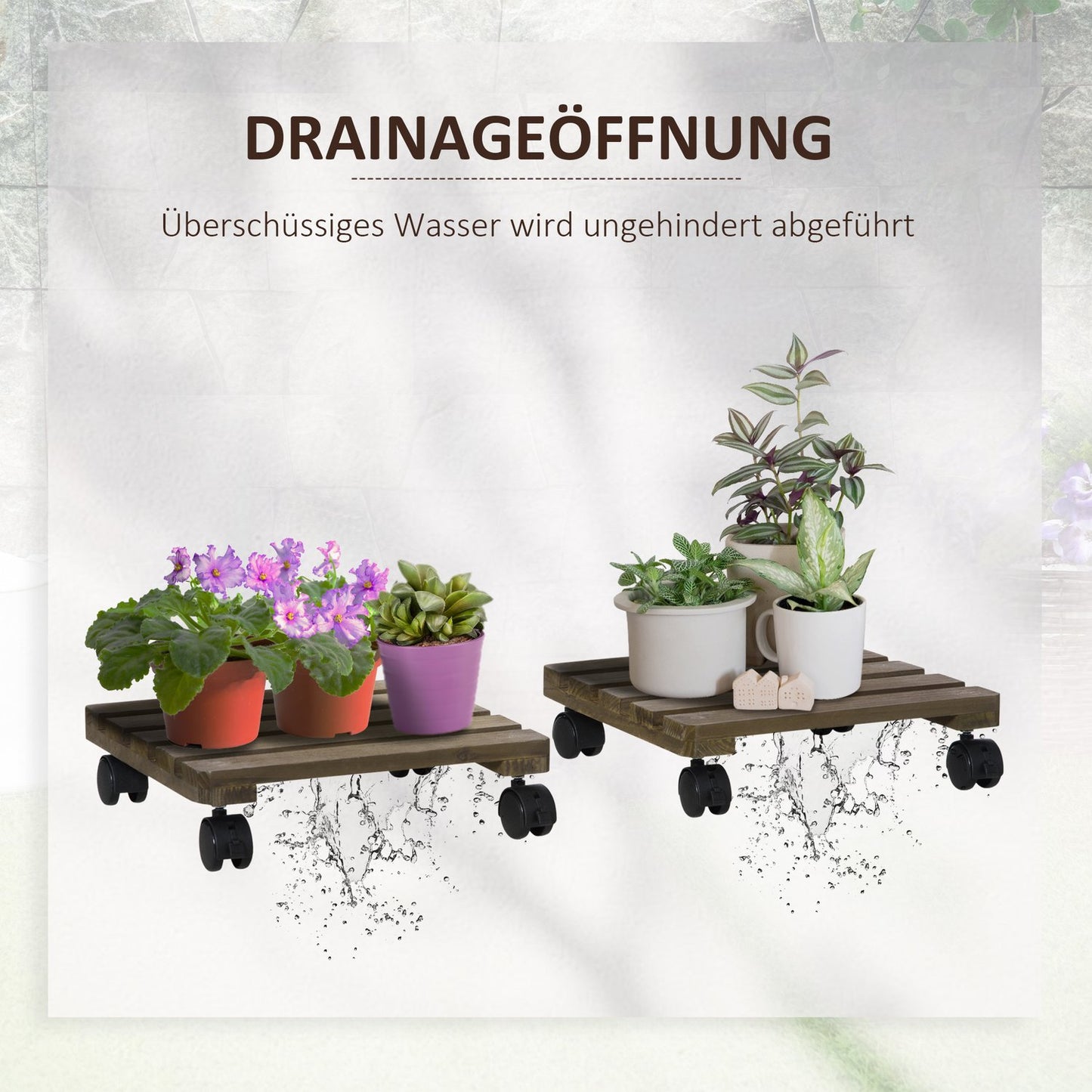 Rolling plant stand with brakes - Set of 2, 30x30cm, dark brown