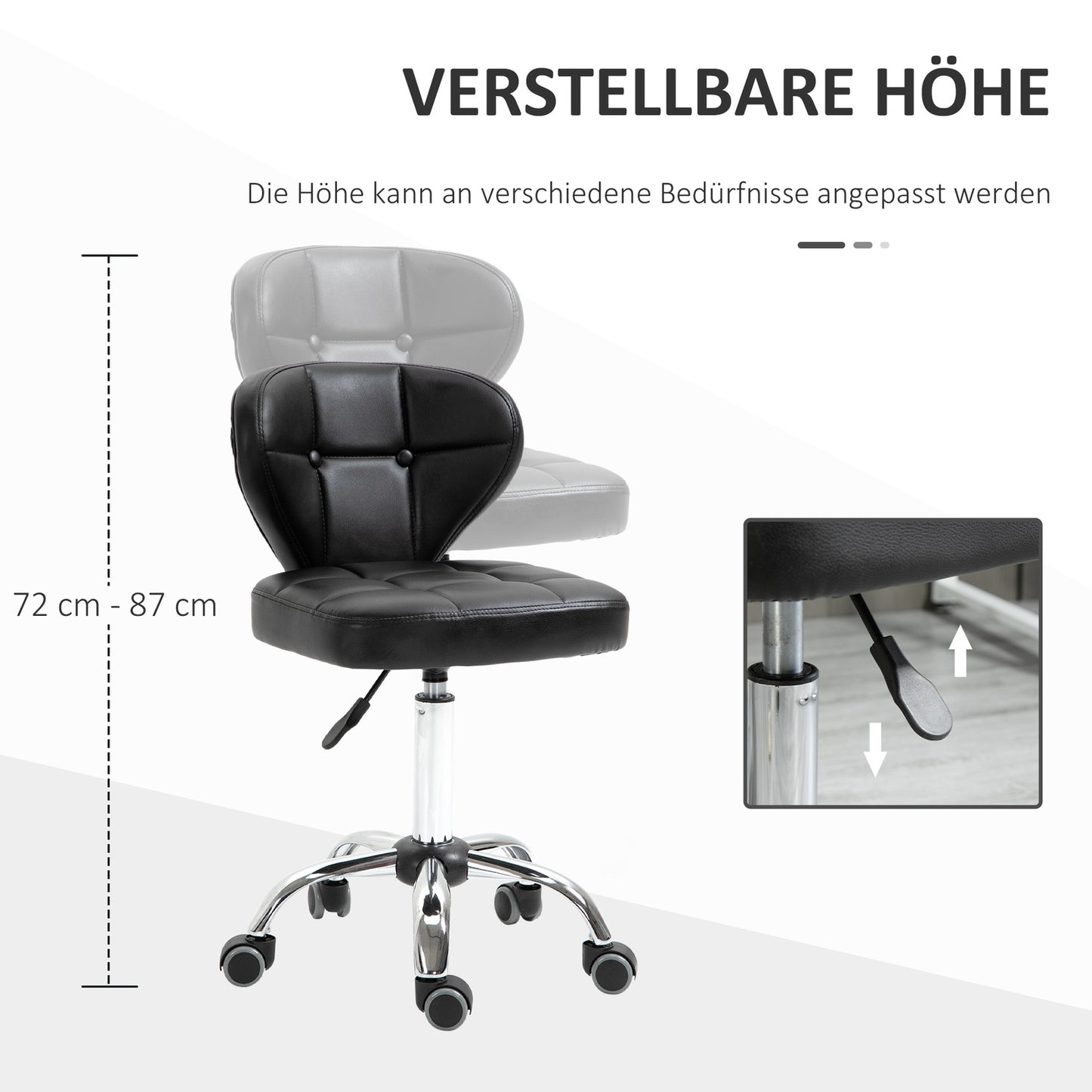 Set of 2 dark gray swivel wheelchairs, adjustable height
