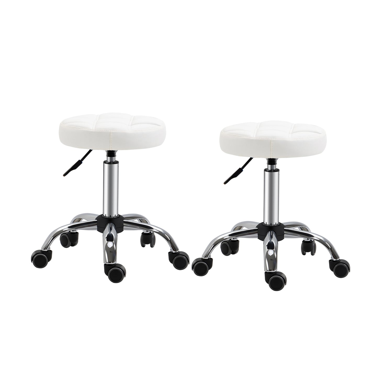 Adjustable white faux leather wheelchairs, set of 2