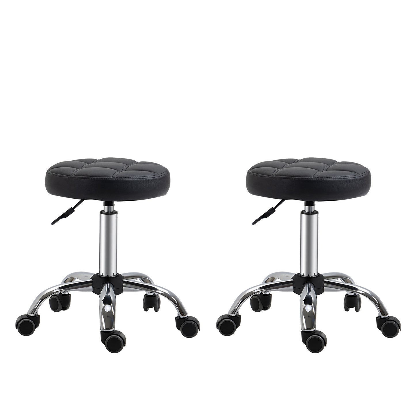 Height-adjustable swivel lounge stools in black artificial leather, set of 2