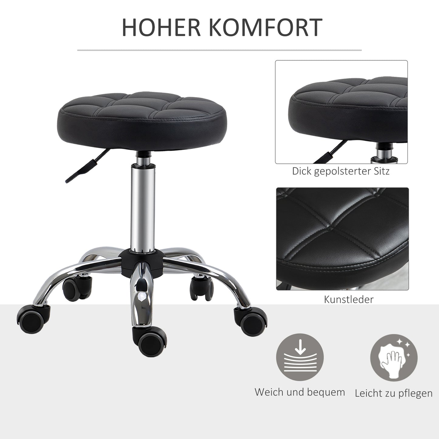 Height-adjustable swivel lounge stools in black artificial leather, set of 2