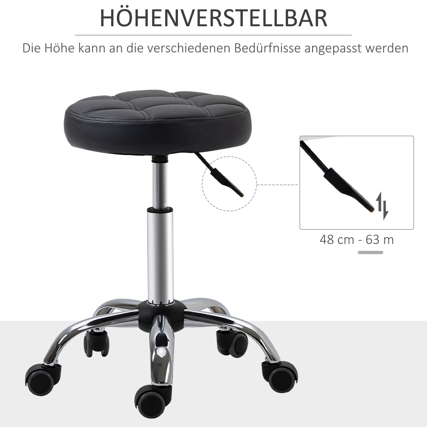 Height-adjustable swivel lounge stools in black artificial leather, set of 2