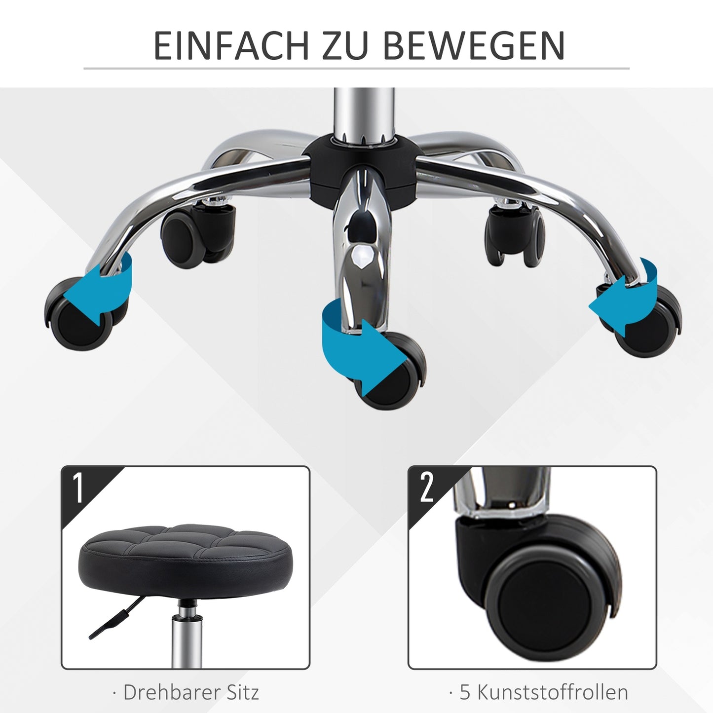 Height-adjustable swivel lounge stools in black artificial leather, set of 2