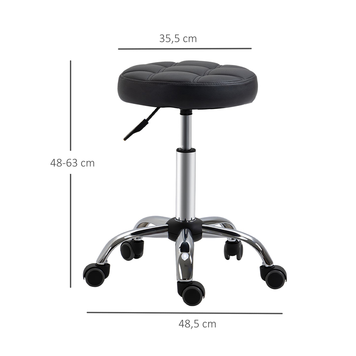 Height-adjustable swivel lounge stools in black artificial leather, set of 2