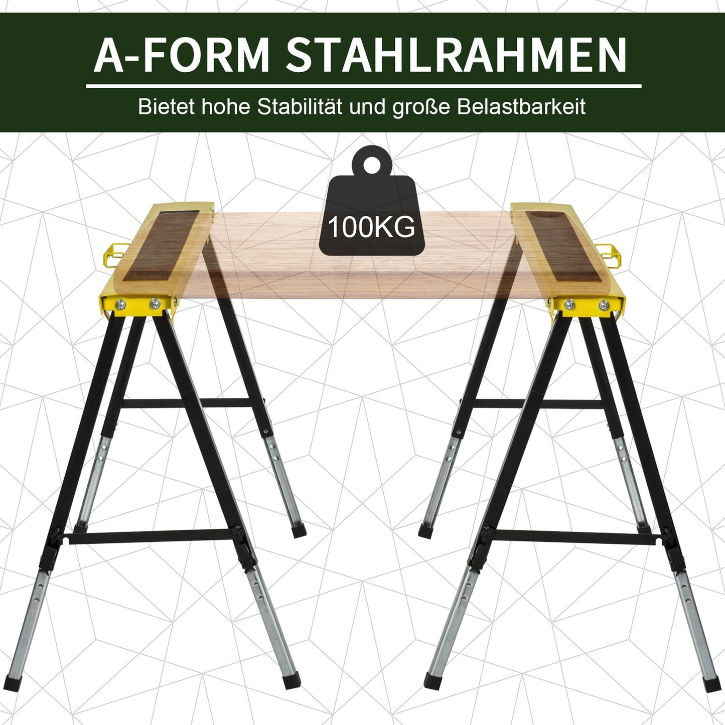 Folding steel sawhorse set, non-slip, adjustable height