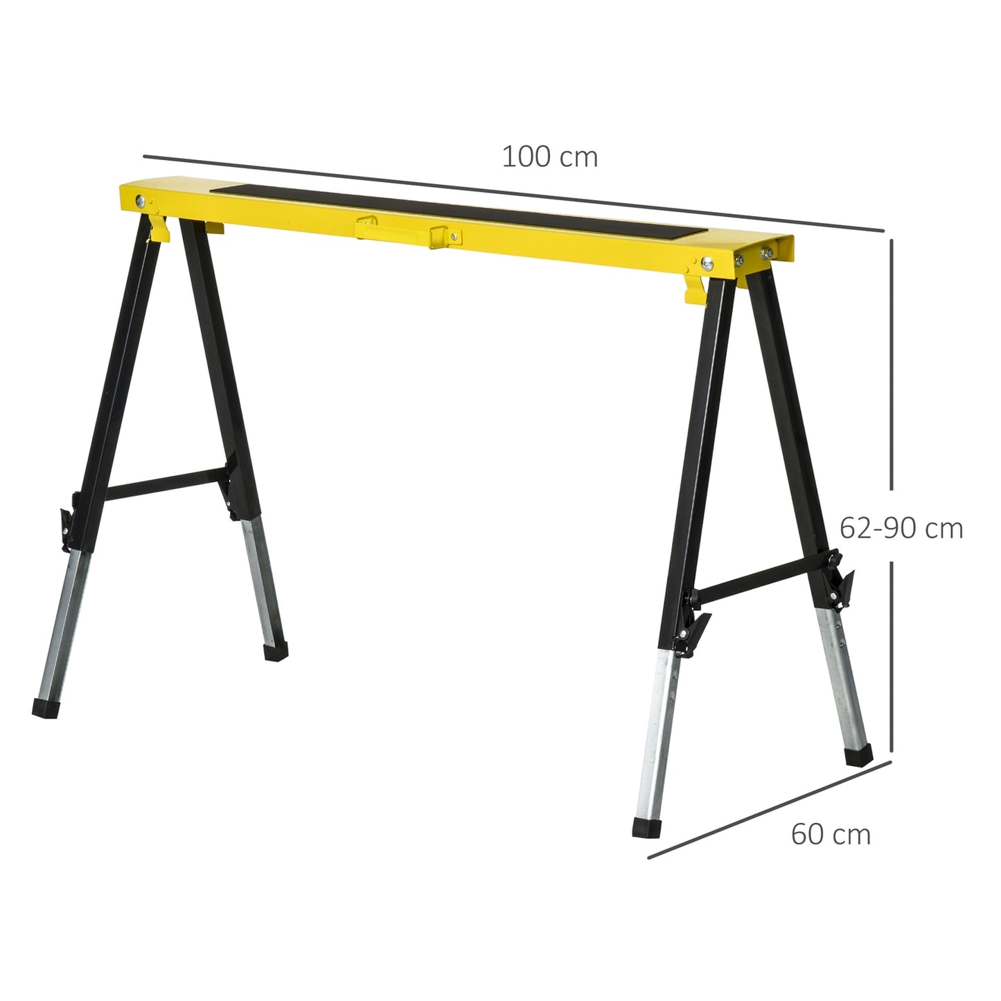 Folding steel sawhorse set, non-slip, adjustable height