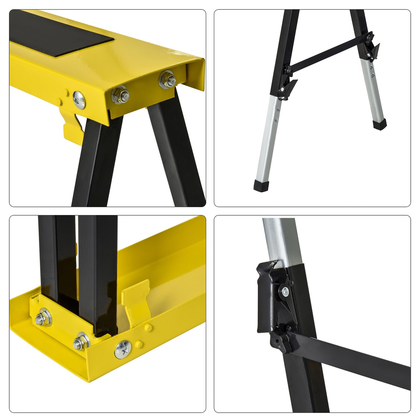Folding steel sawhorse set, non-slip, adjustable height