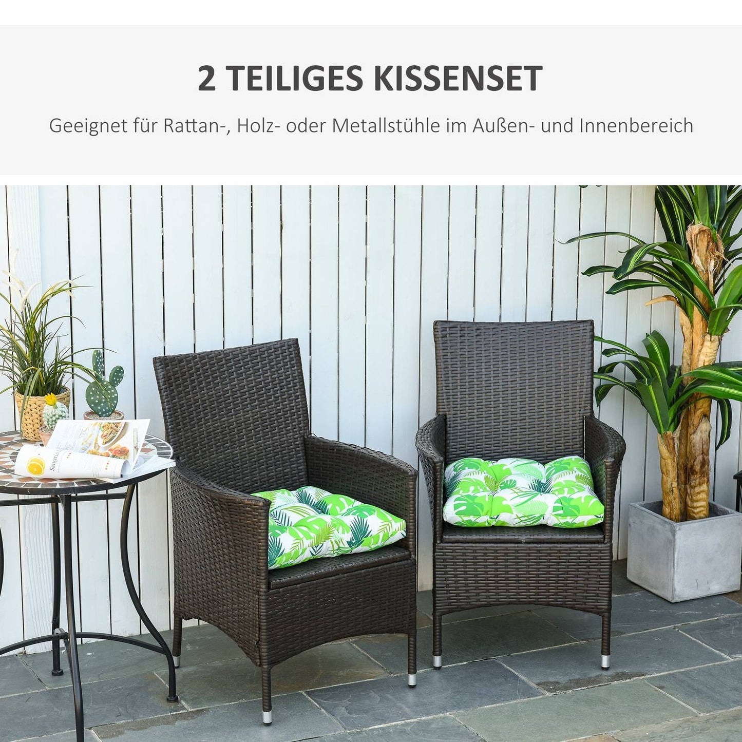 Green striped seat cushion set, Easy-Clean, 50x45x8 Cm