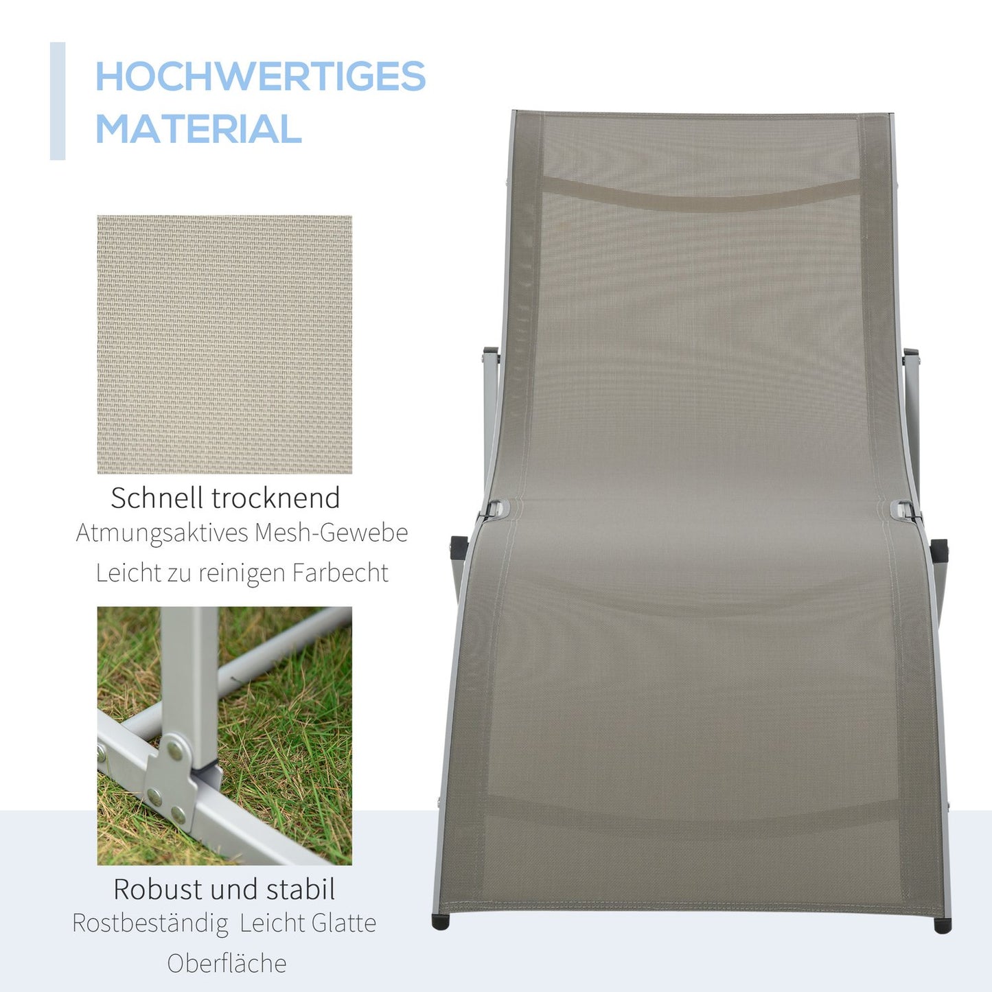Ergonomic sun lounger set, aluminum frame, light grey