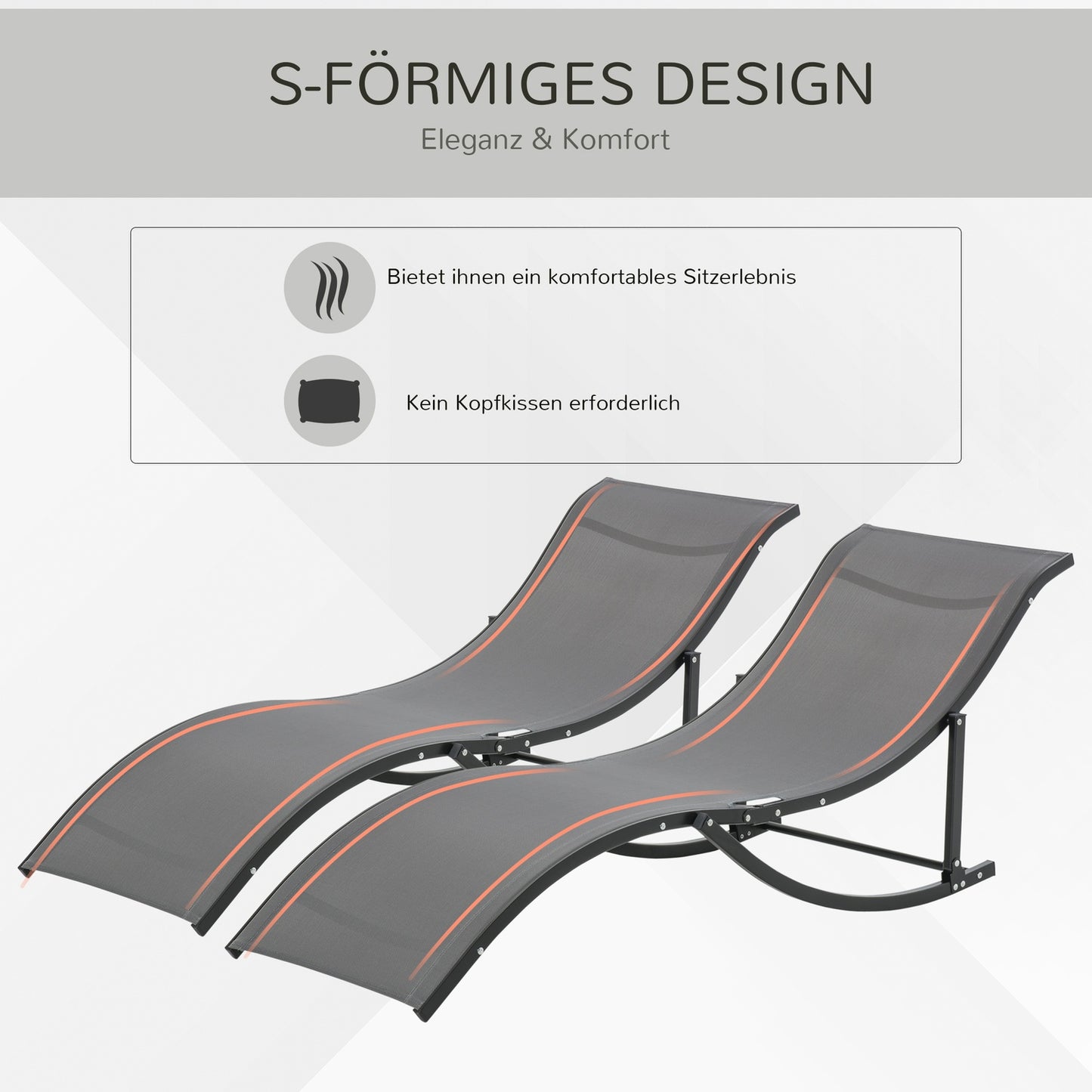 Set of 2 ergonomic sun loungers, dark gray textile