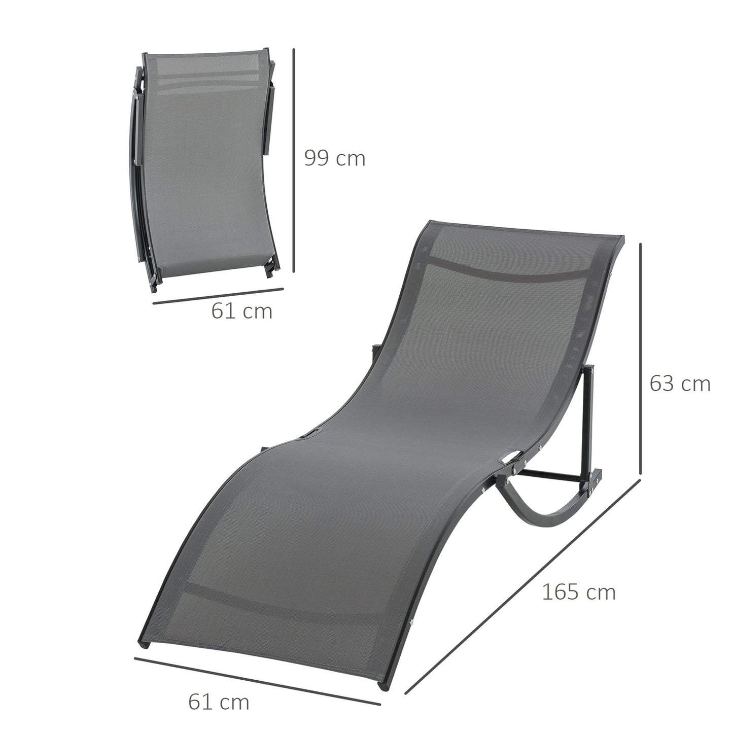 Set of 2 ergonomic sun loungers, dark gray textile