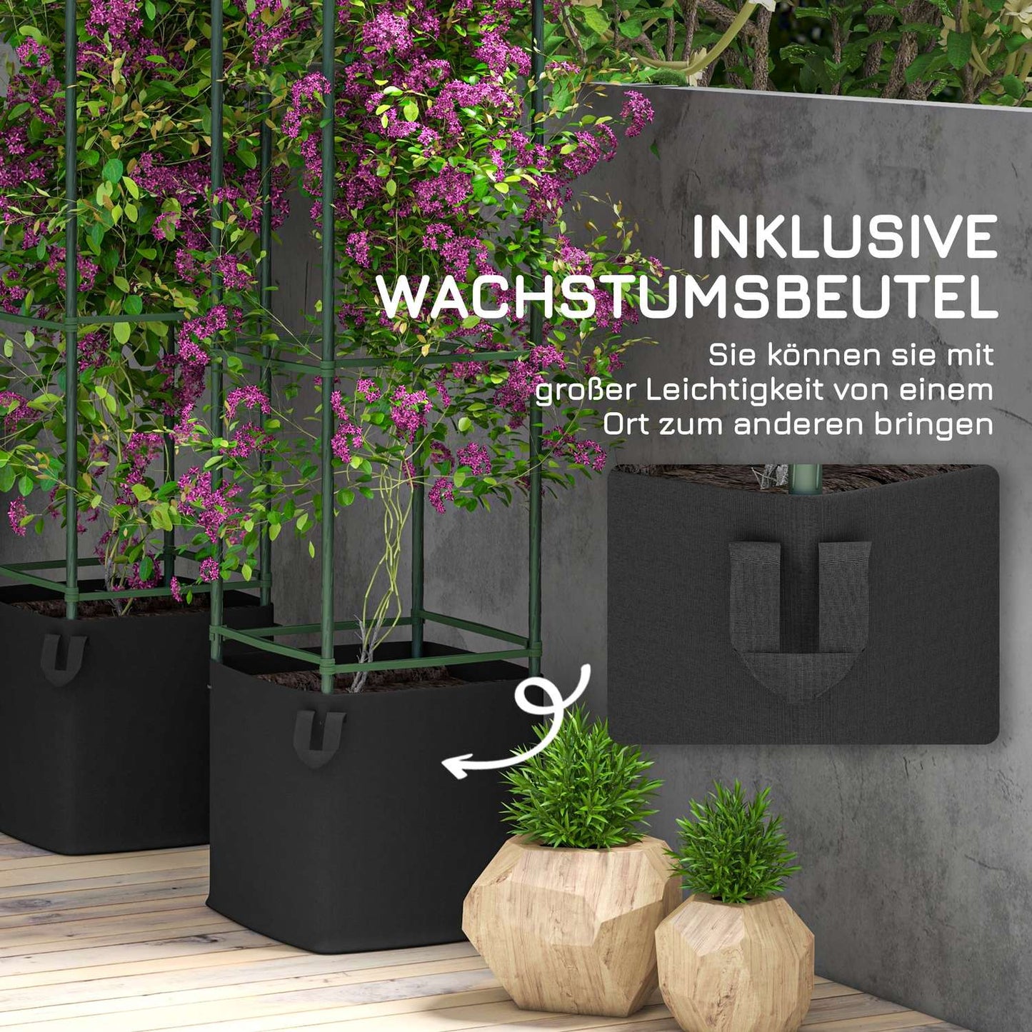 Flower Steel trellis set with grow bags - green (2-pack)