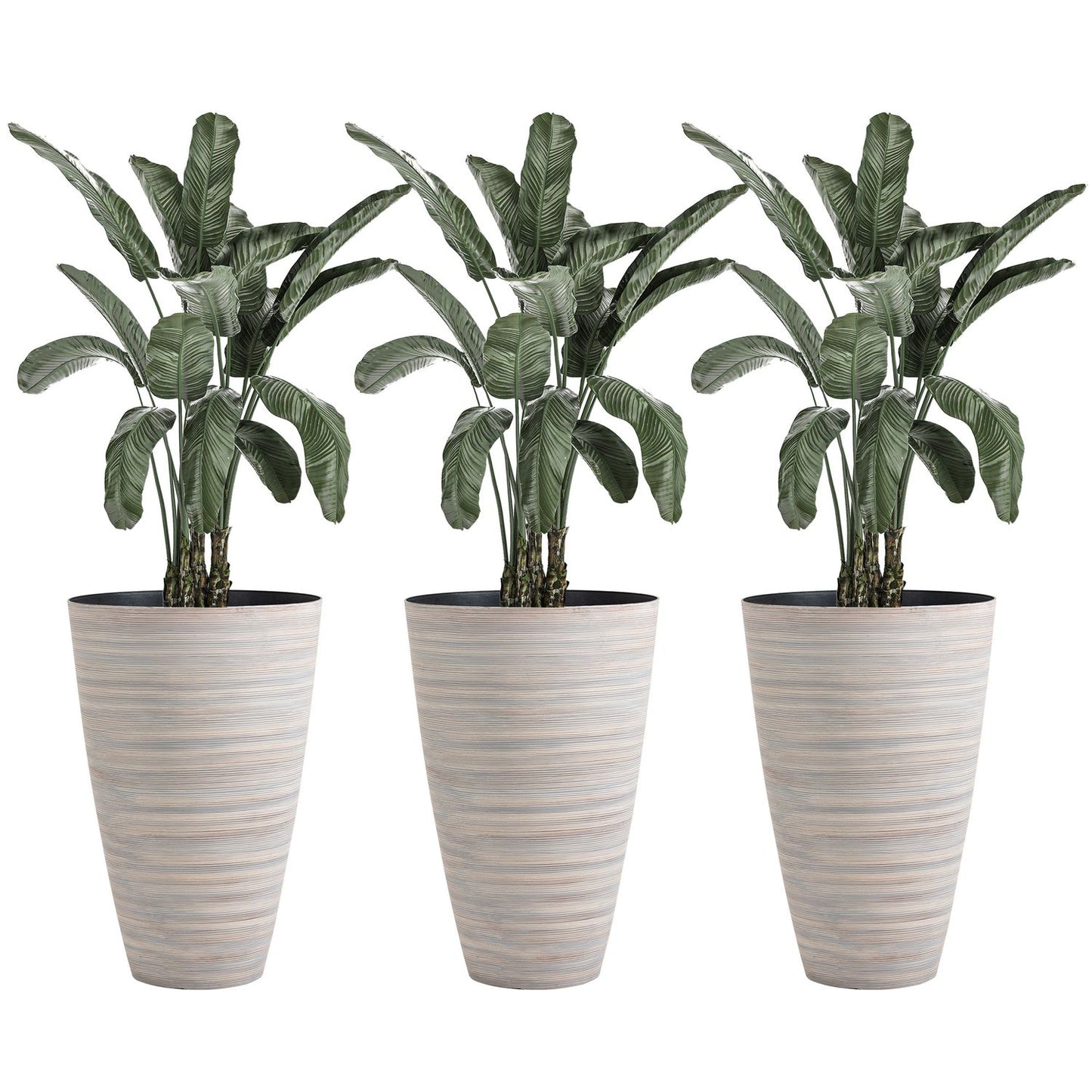 Set of 3 cream-white flower pots in robust plastic