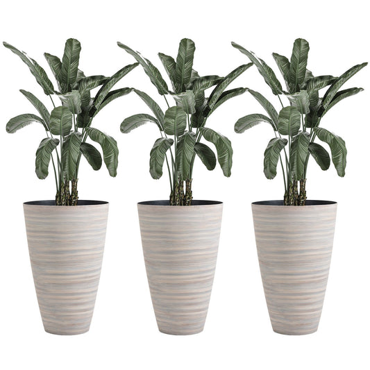 Set of 3 cream-white flower pots in robust plastic