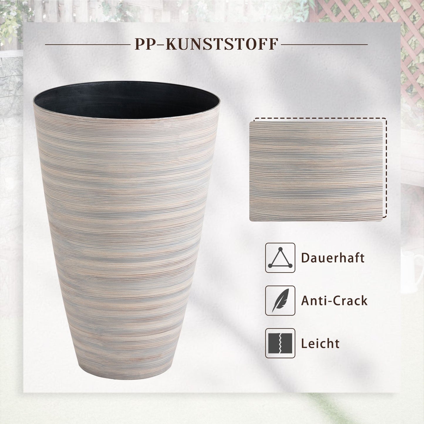 Set of 3 cream-white flower pots in robust plastic