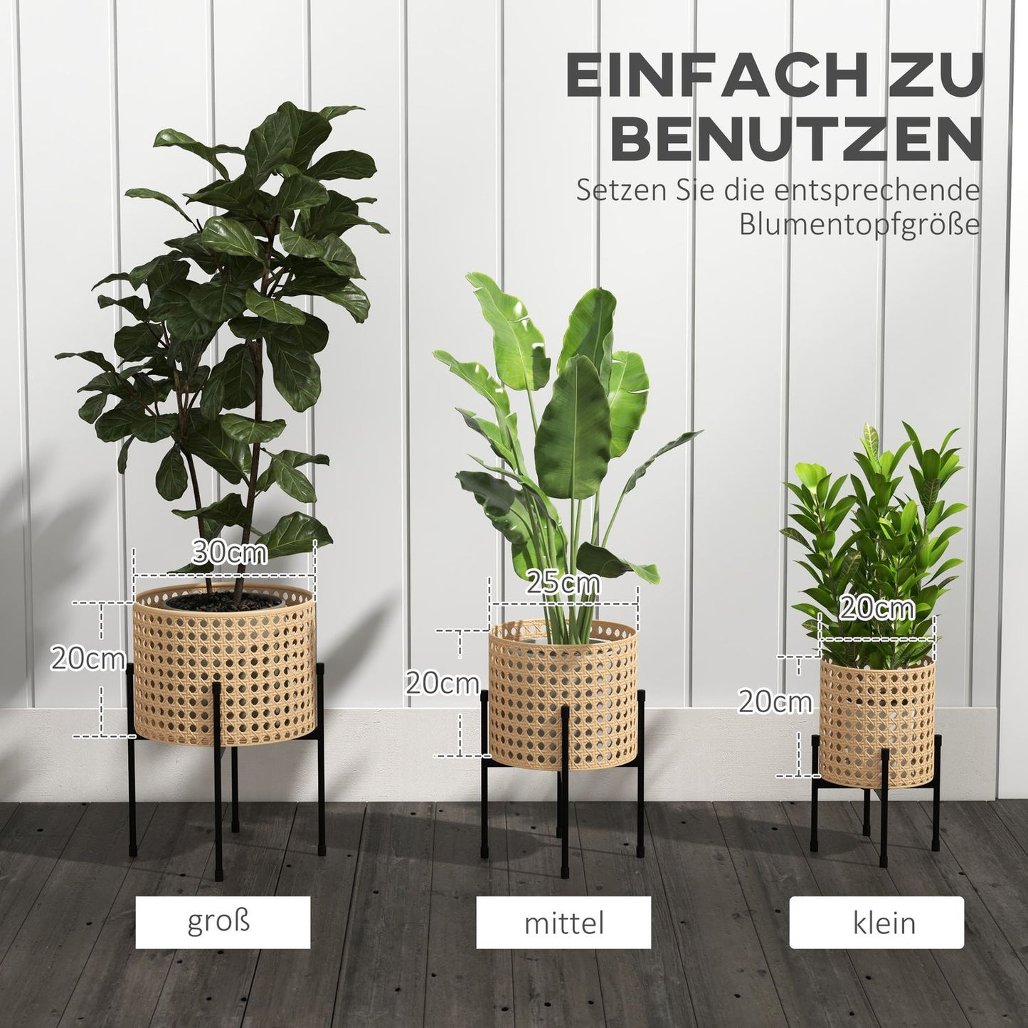 Gold Rattan-Look Plant Stand Set, indoor/outdoor, 3-piece
